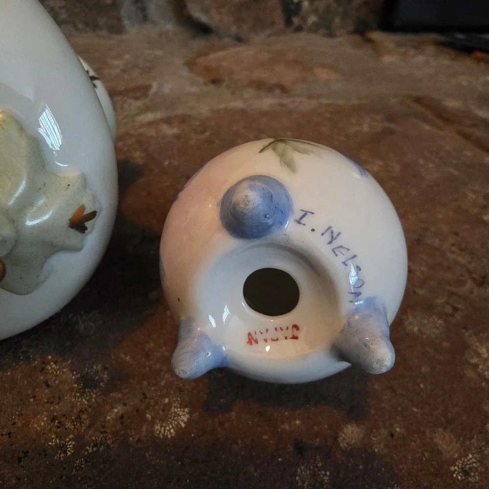 Vintage Hand Painted Japan Porcelain Sugar, Salt, Pepper Shakers Blue Floral